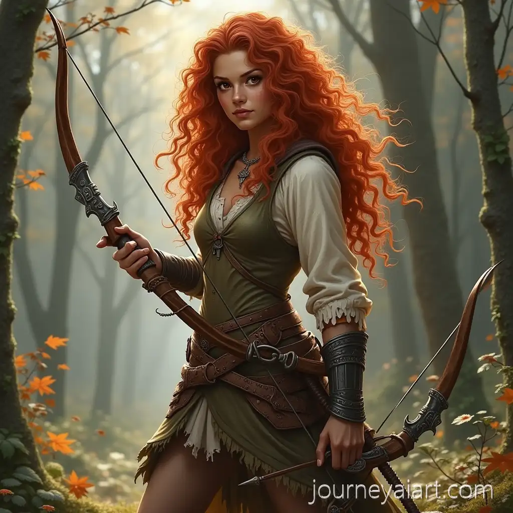 Female-DND-Fighter-ArcherFemale-DND-Fighter-Archer-with-Curly-Red-Hair-and-Longbow