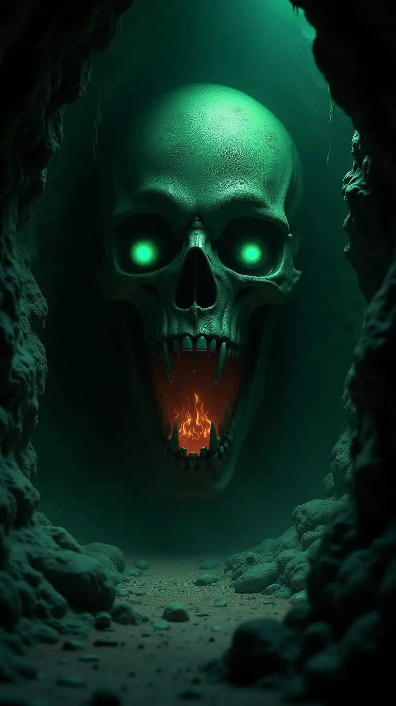 Sinister Demon Skeleton in a Dark Cave