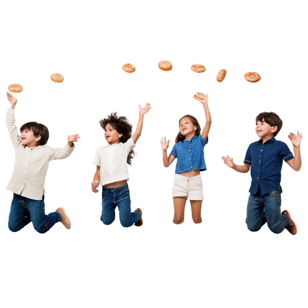 PNG-Image-of-Children-Reaching-for-Floating-Food-in-Excitement-and-Anticipation