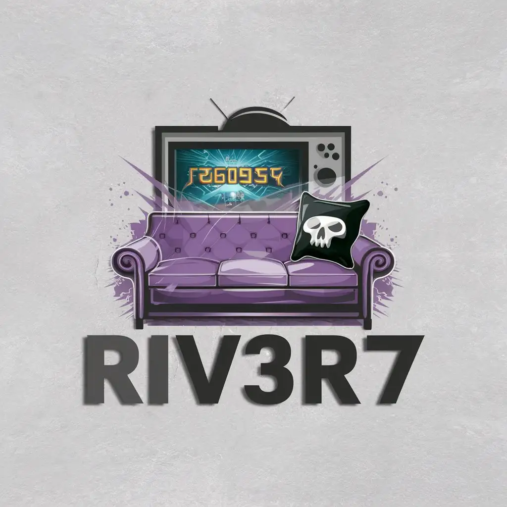 LOGO Design For R1v3r37 Lila Sofa in 3D with Video Game Theme