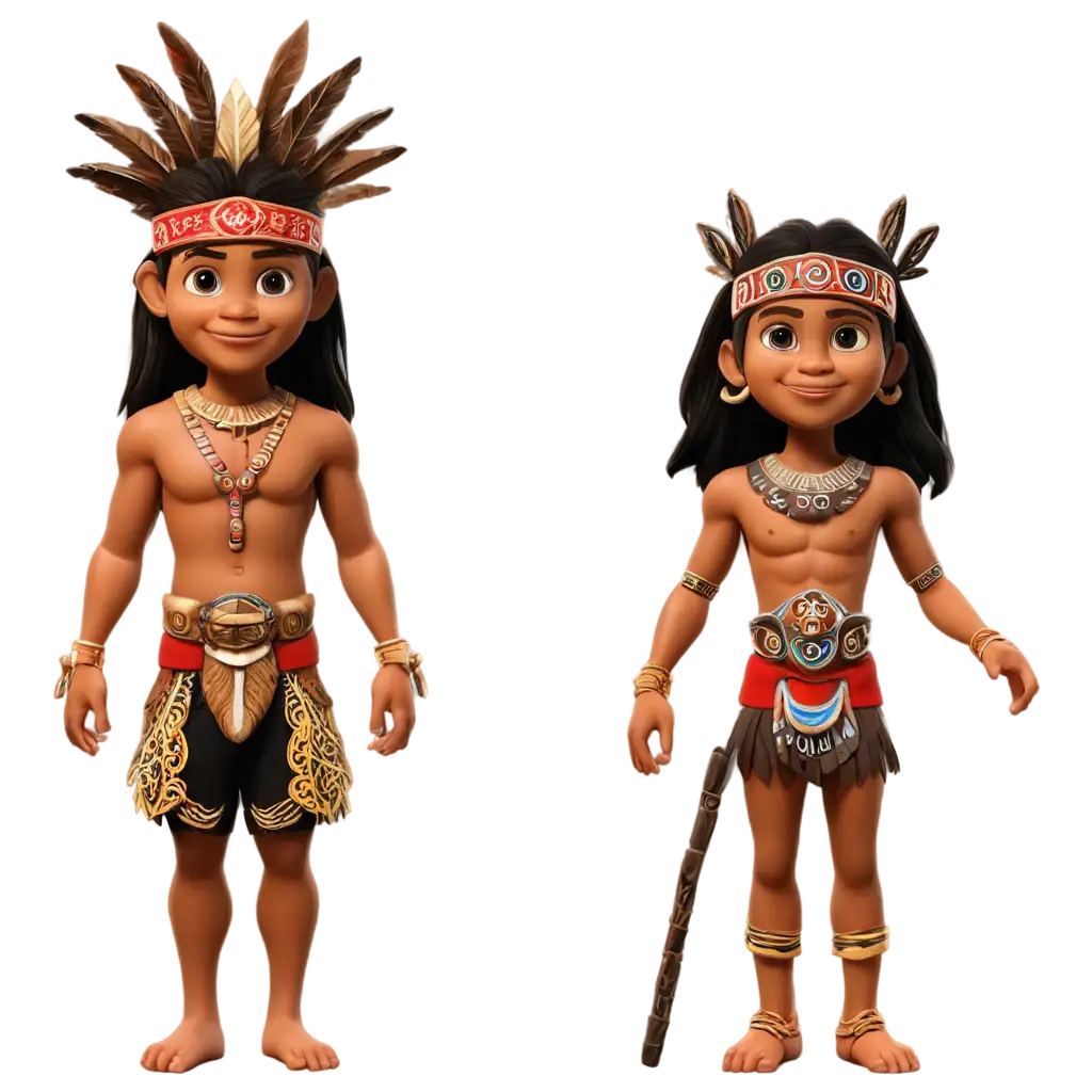 Dayak-Tribe-Members-in-Animation-PNG-Image-for-Cultural-Representation