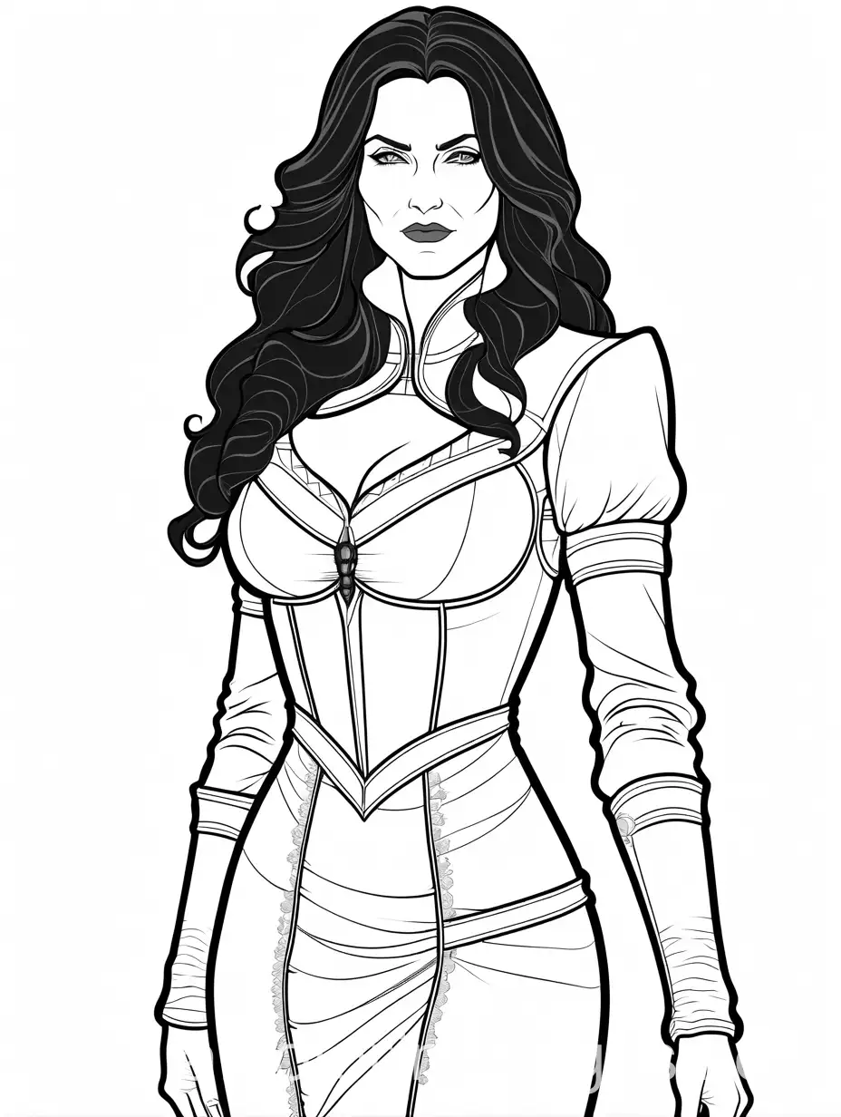 Yennefer-from-The-Witcher-in-Bodycon-Dress-and-Heels-Coloring-Page