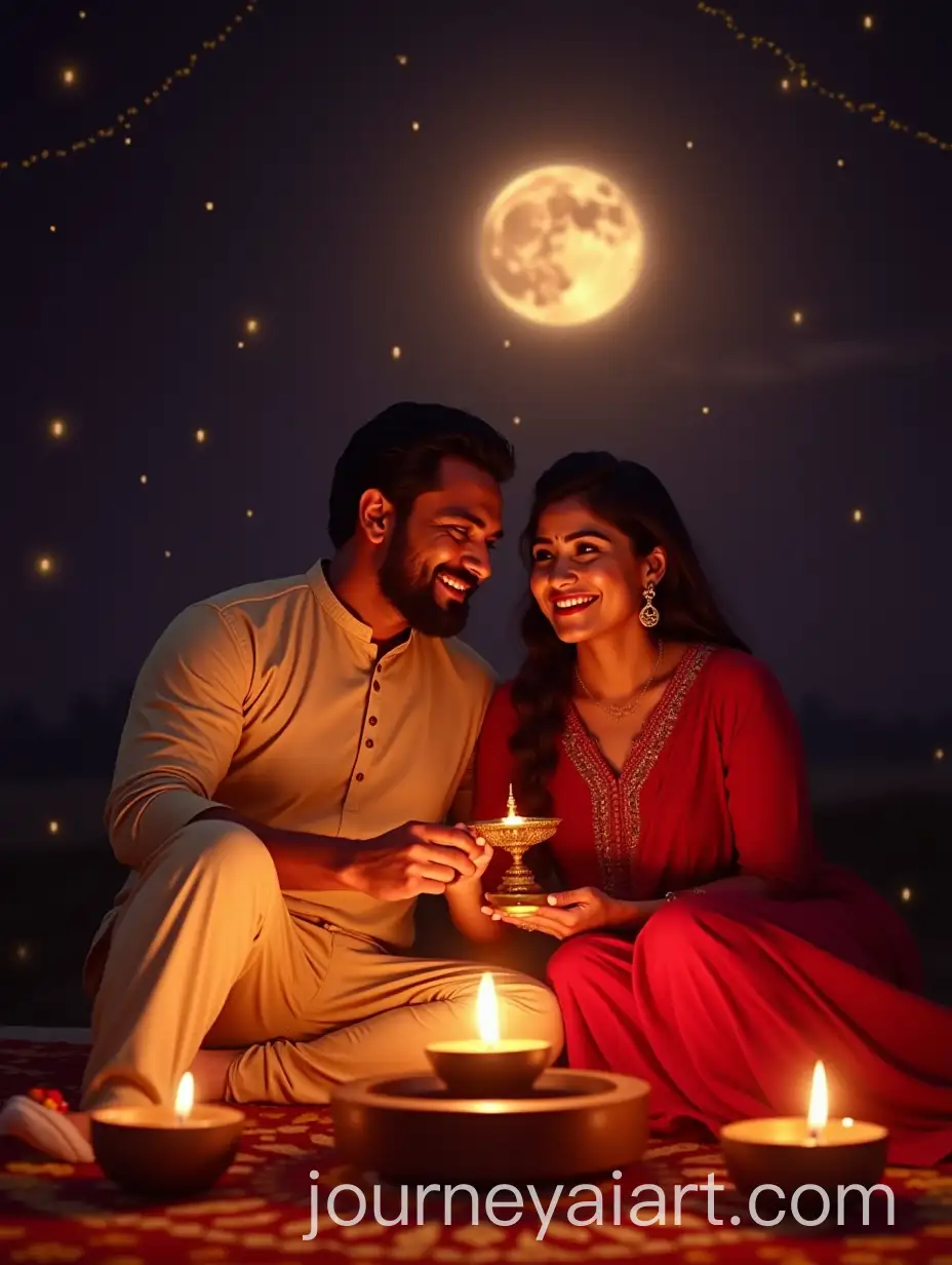 Couple-Celebrating-Karva-Chauth-Under-a-Full-Moon