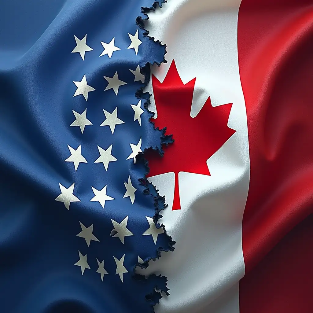 tariffs trade war between québec and the USA.  Québec is strong and resiliant.  Add a land border, trade and flags