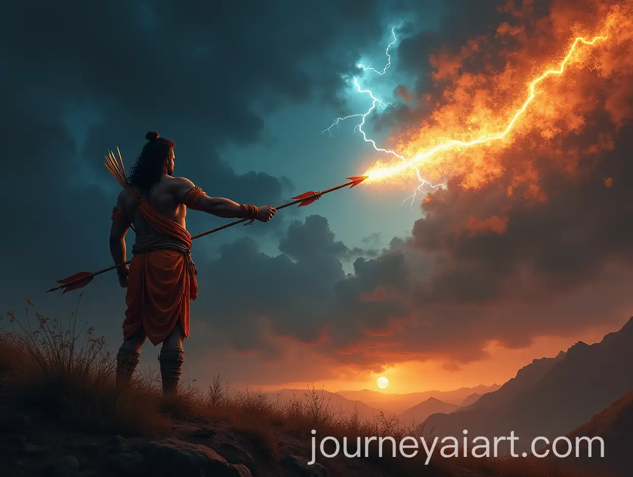 Bhagwan-Ram-Launching-Fiery-Arrow-with-Lightning-in-Dramatic-Sky