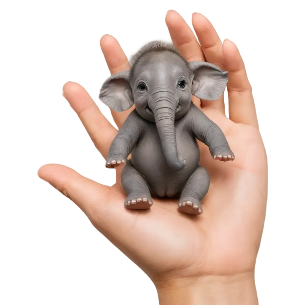 Tiny-Elephant-Sitting-on-a-Human-Hand-PNG-Image-for-Clear-and-Detailed-Representation