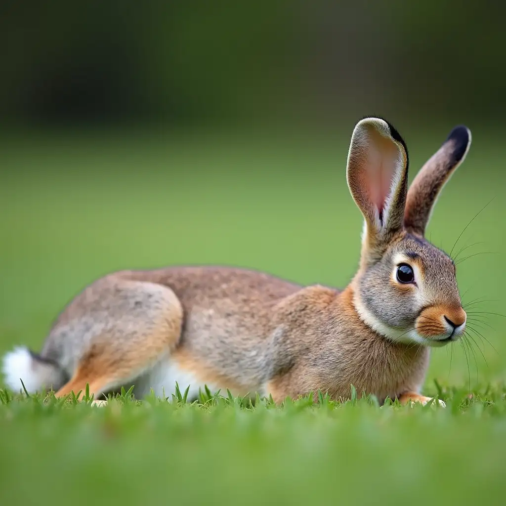 Adult-Hare-Lying-on-Side-with-Raised-Elbow-on-the-Lawn
