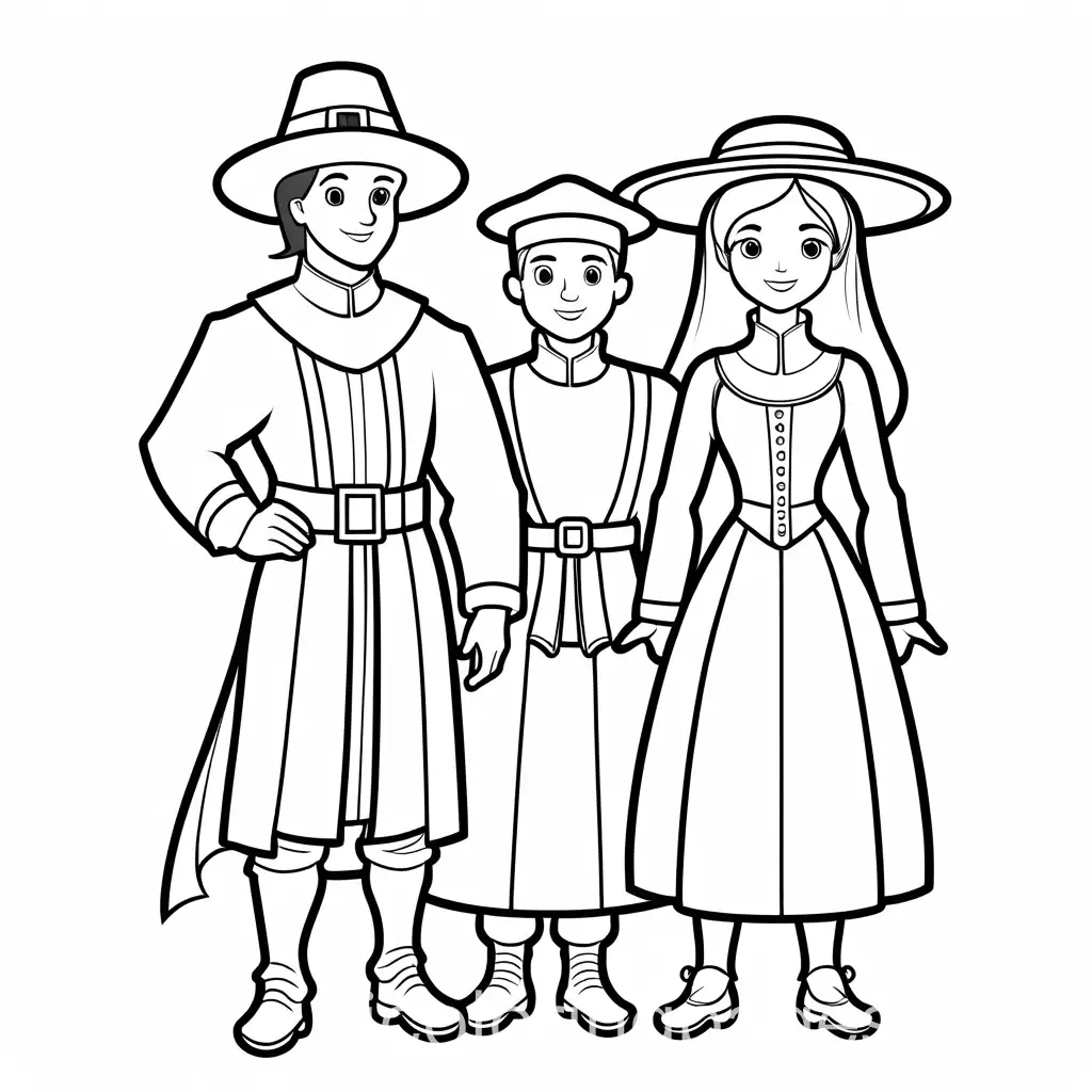 Cartoon-Pilgrims-Coloring-Page-for-Children