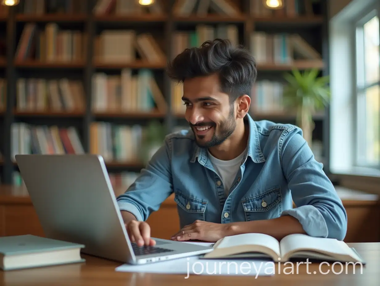 Young-Indian-Man-Studying-in-Modern-Library-with-Focus-and-DetermAI-Art-Prompt-Expansionination