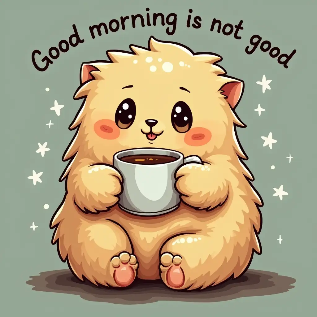 Fluffy-House-Spirit-Enjoying-Coffee-with-a-Cheery-Inscription