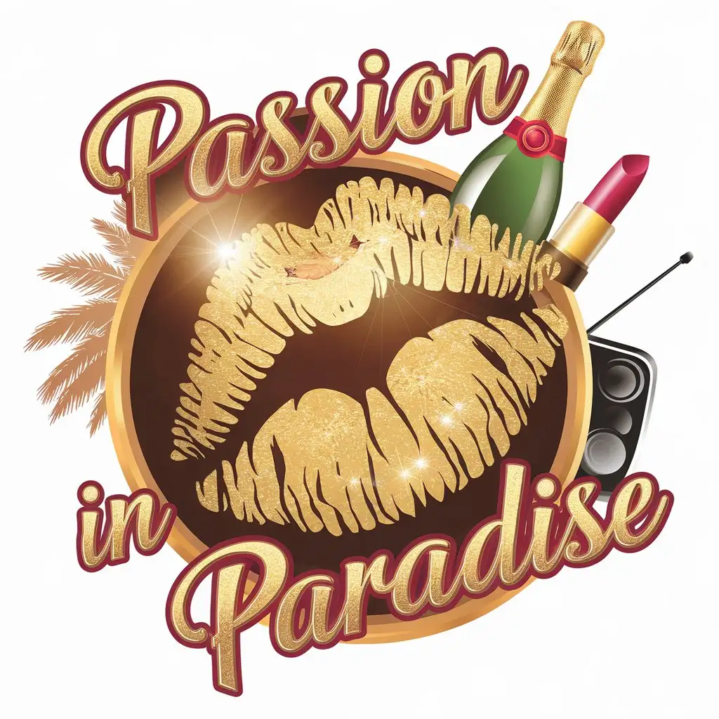 LOGO Design for Passion in Paradise Golden Kiss Mouth Champagne Lipstick TV Theme for Entertainment Industry