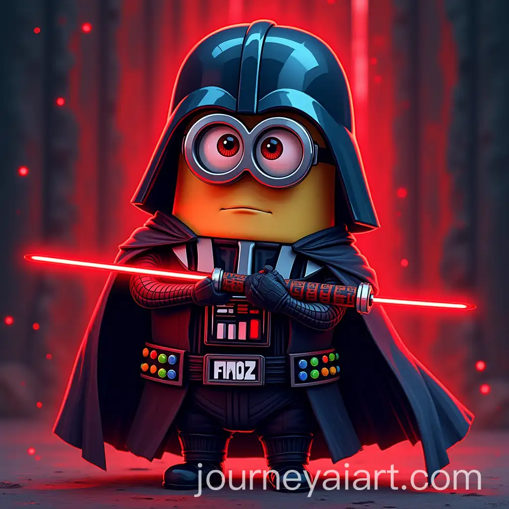Star-WarsInspired-Minion-with-Jedi-Lightsaber-and-Neon-Darth-Vader-Background