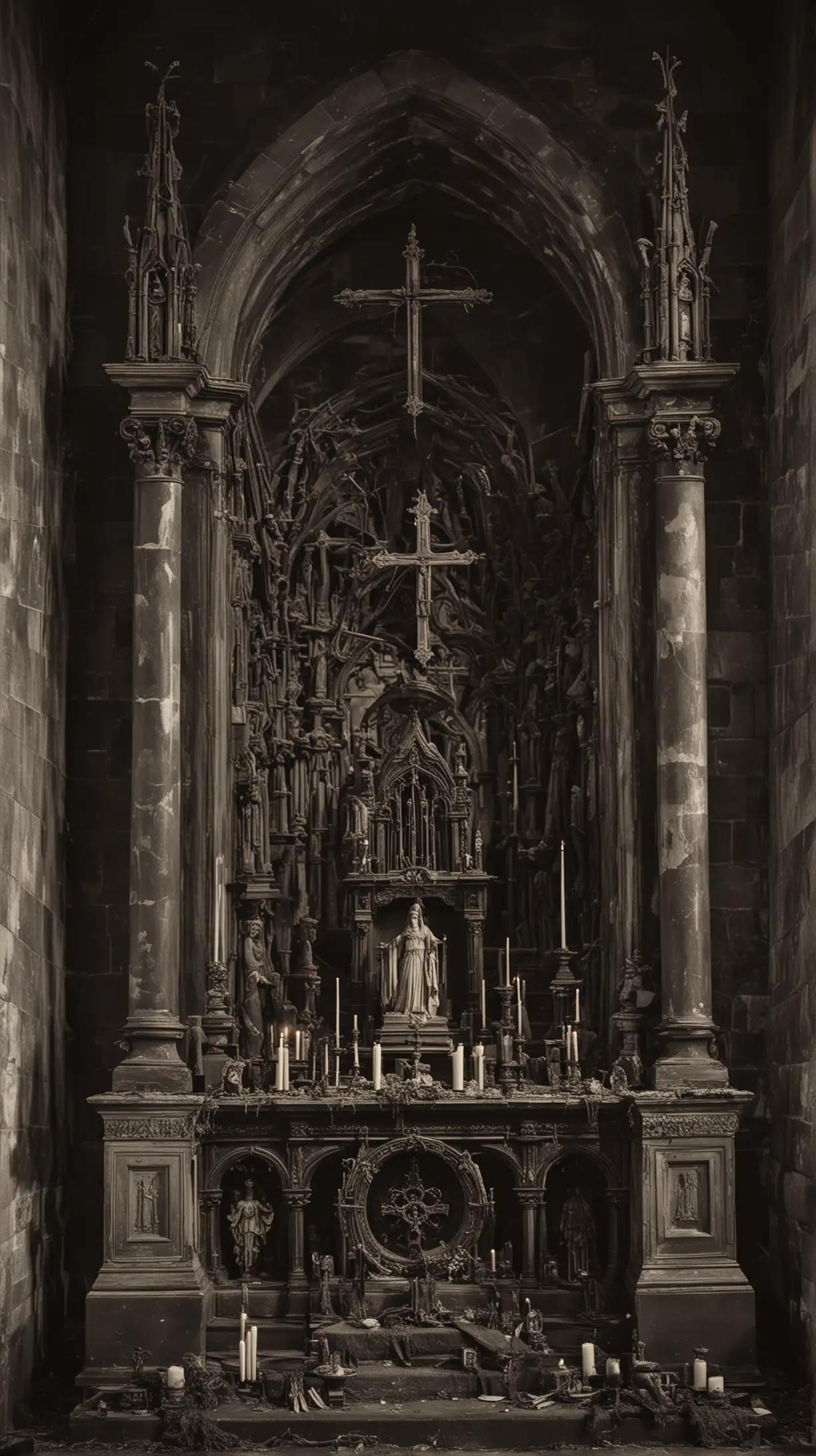 Old Mysterious and Scary Church Altar