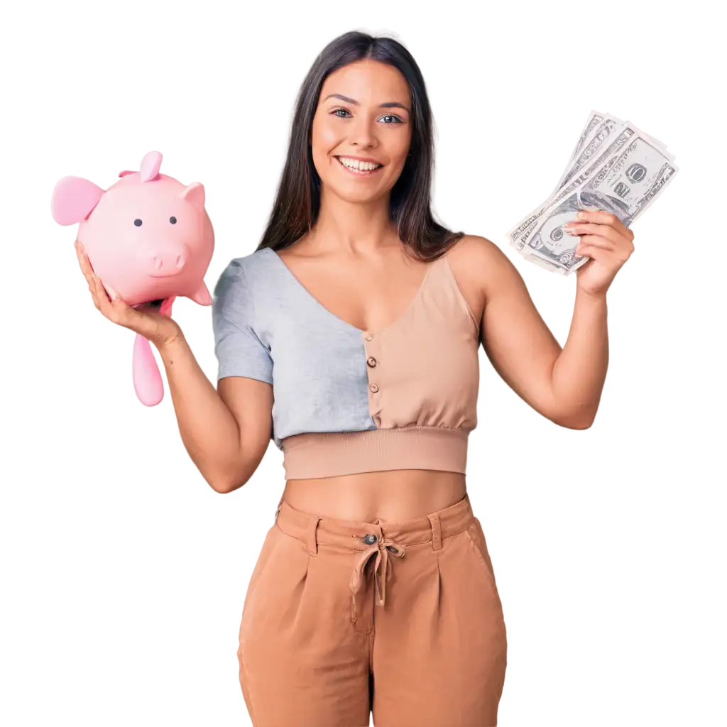 PNG-Image-of-a-Happy-Woman-Holding-Revenue-Growth-Chart-Symbolizing-Financial-Success-and-Money-Growth