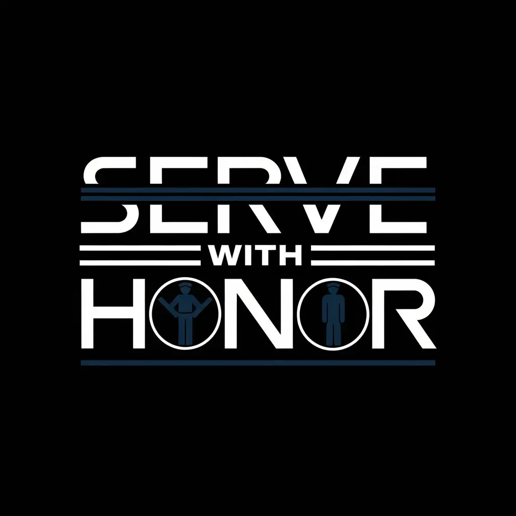 Create a stylish and bold T-shirt design for a law enforcement lifestyle brand. The design should feature a modern, minimalistic aesthetic, incorporating a police badge, thin blue line, and subtle elements representing strength, honor, and service. Consider incorporating sleek lines, geometric shapes, or a silhouette of an officer in uniform. The text should read ‘Serve with Honor’ or ‘Strength in Service’ in a clean, modern font. The color palette should include black, dark blue, and white for a sharp, timeless look. The design should appeal to those who embody the law enforcement lifestyle and pride, while remaining sleek and wearable for everyday use.