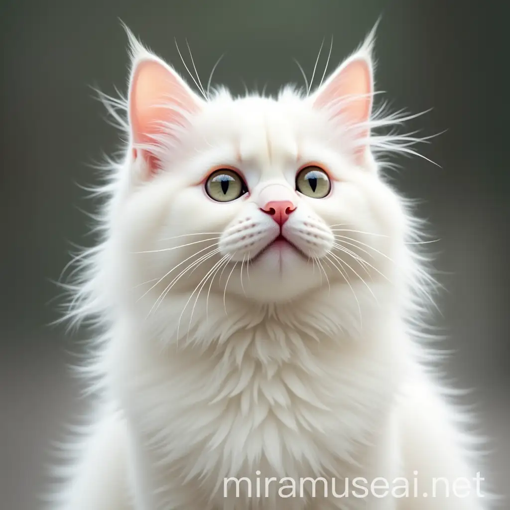 Fluffy White Cat Sitting Gracefully