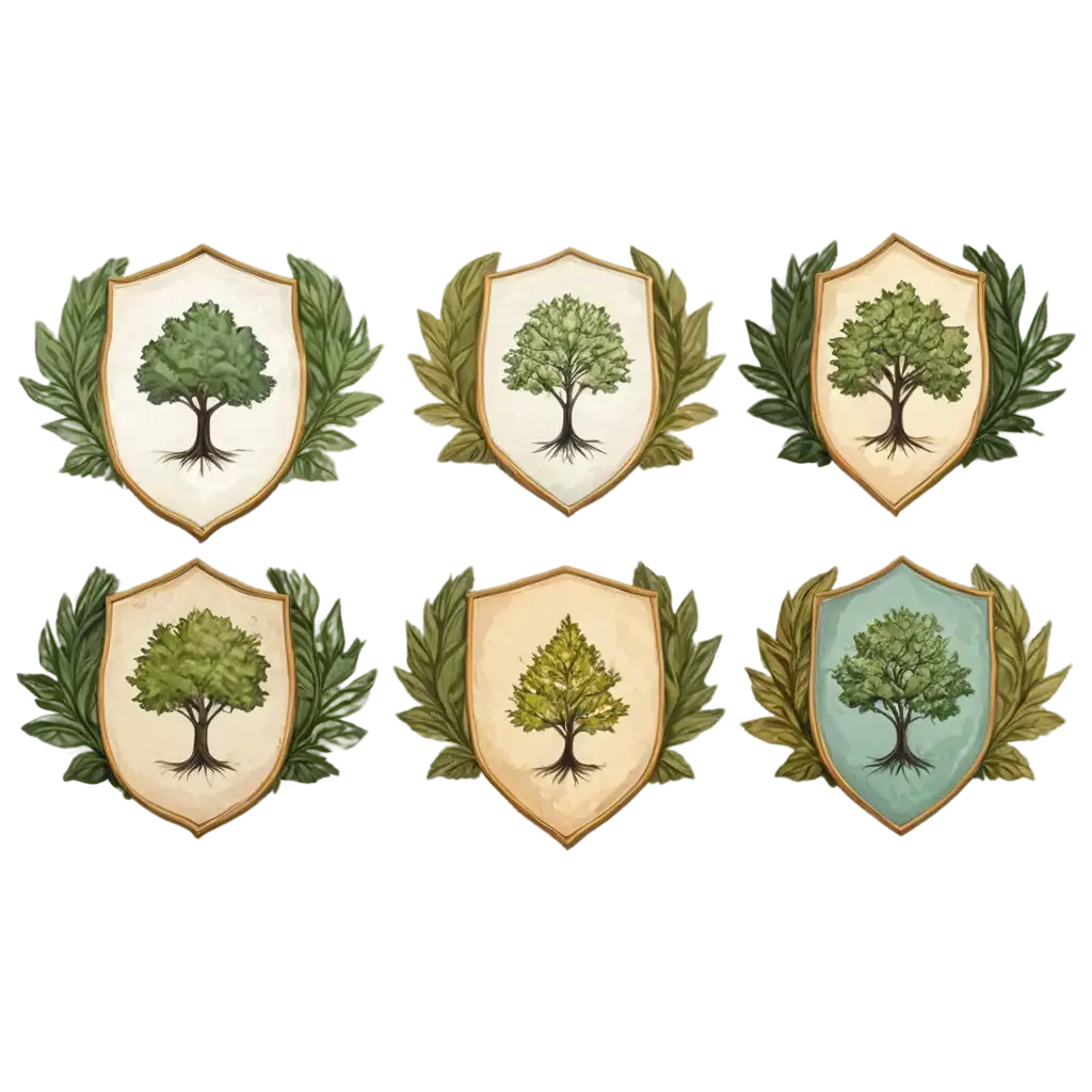 badges for a site to add trees on a map, sophisticated modern drawing style coat of arms theme, linden trees witnesses of time