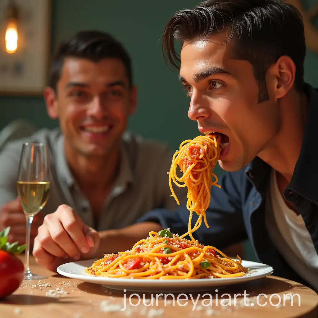 Two-Friends-Tasting-Ronaldos-Unique-Pasta-Dish