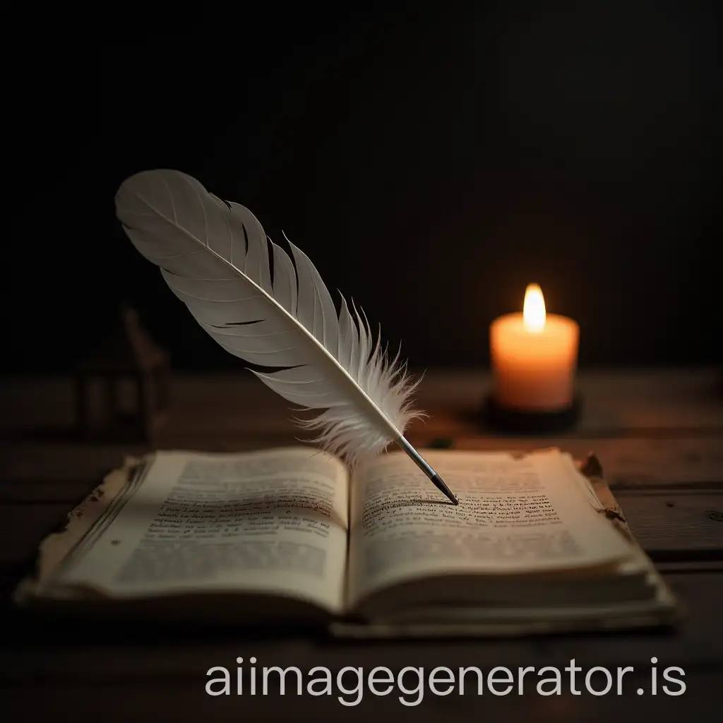 Cursed-Feather-Writing-on-Manuscript-with-Candlelit-Dark-Setting