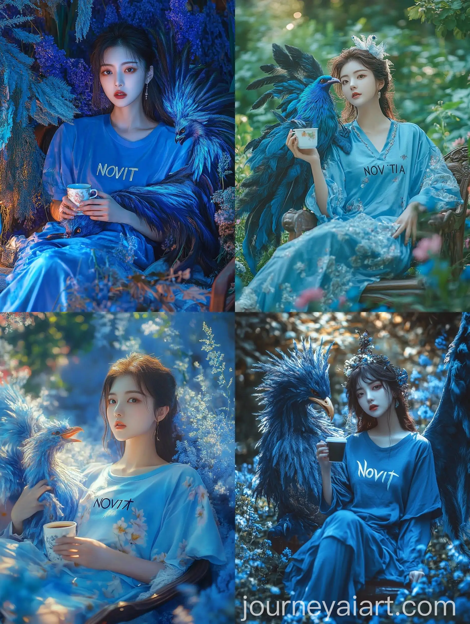 Beautiful-Korean-Woman-with-Phoenix-in-Magical-Forest