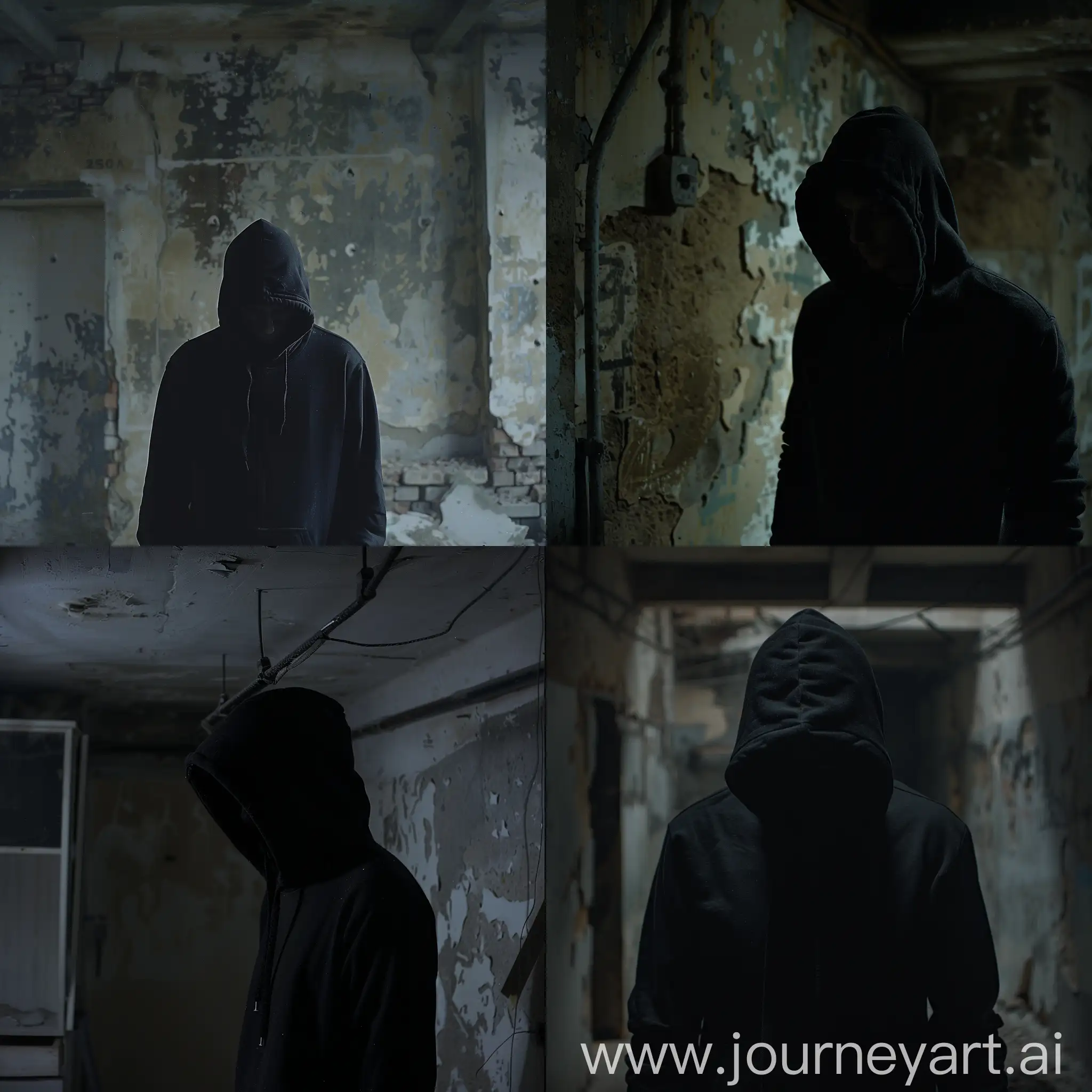 Man-in-Black-Hoodie-in-Dark-Abandoned-Basement