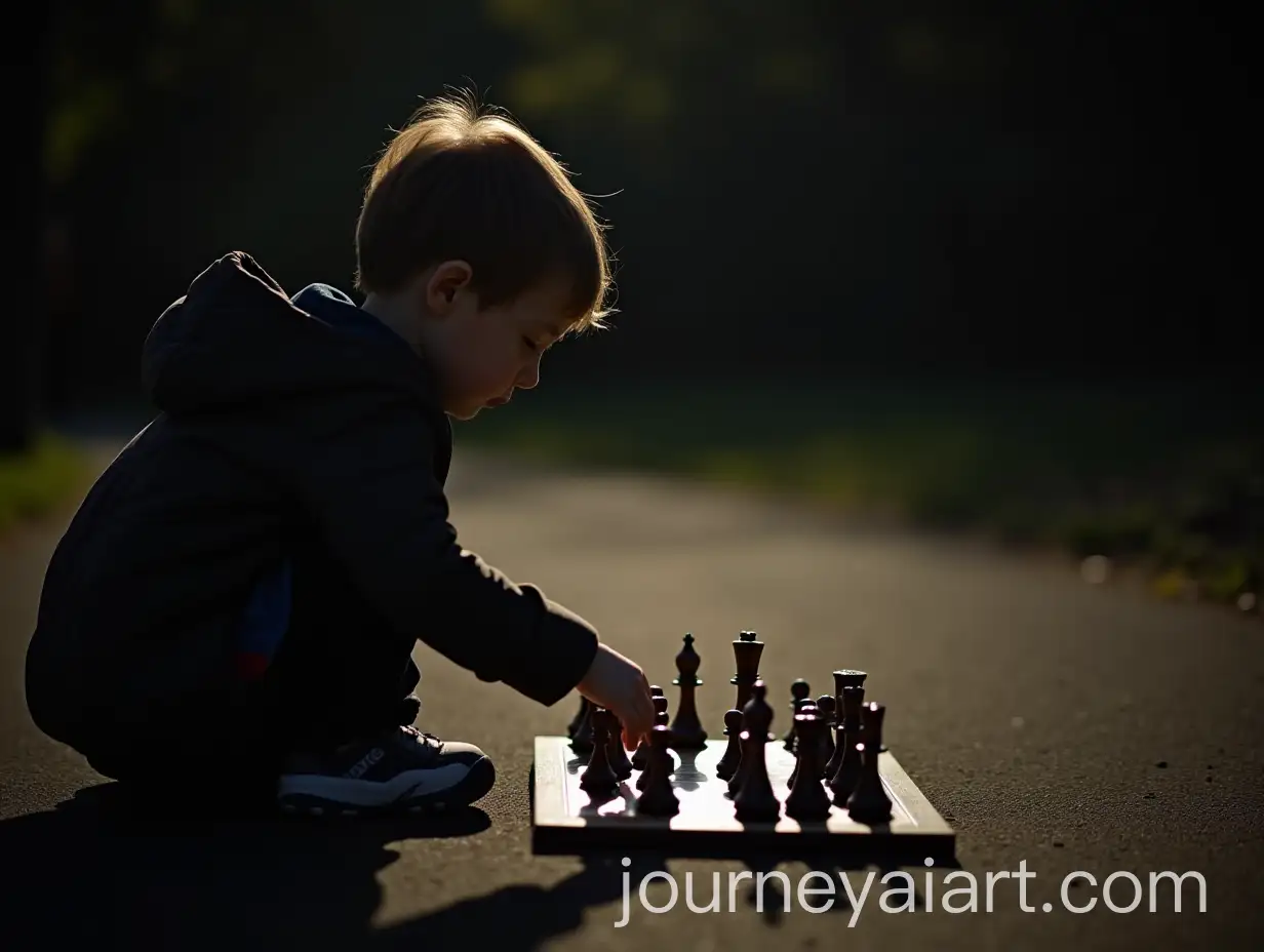 Child-Playing-Chess-with-His-Shadow-in-a-Night-Park