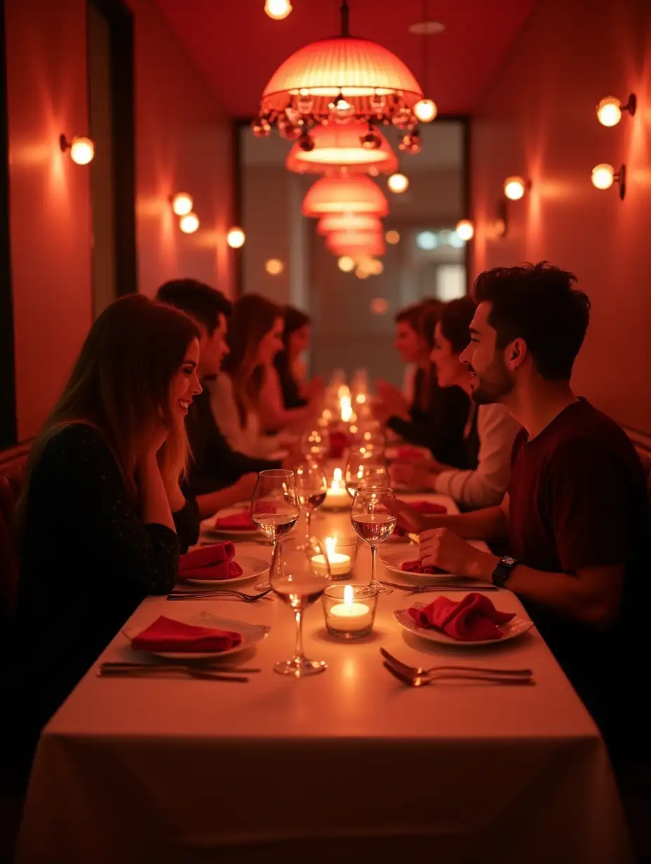 Group of valentine's day couples in a restaurant