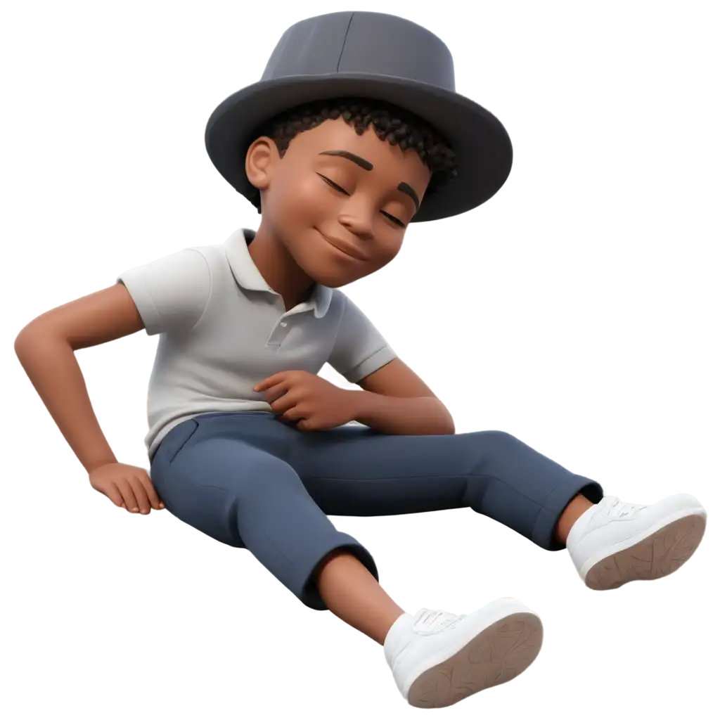 Black-Boy-Lying-on-the-Ground-Lazily-Sleeping-3D-PNG-Image-with-Hat-HighQuality-Visual