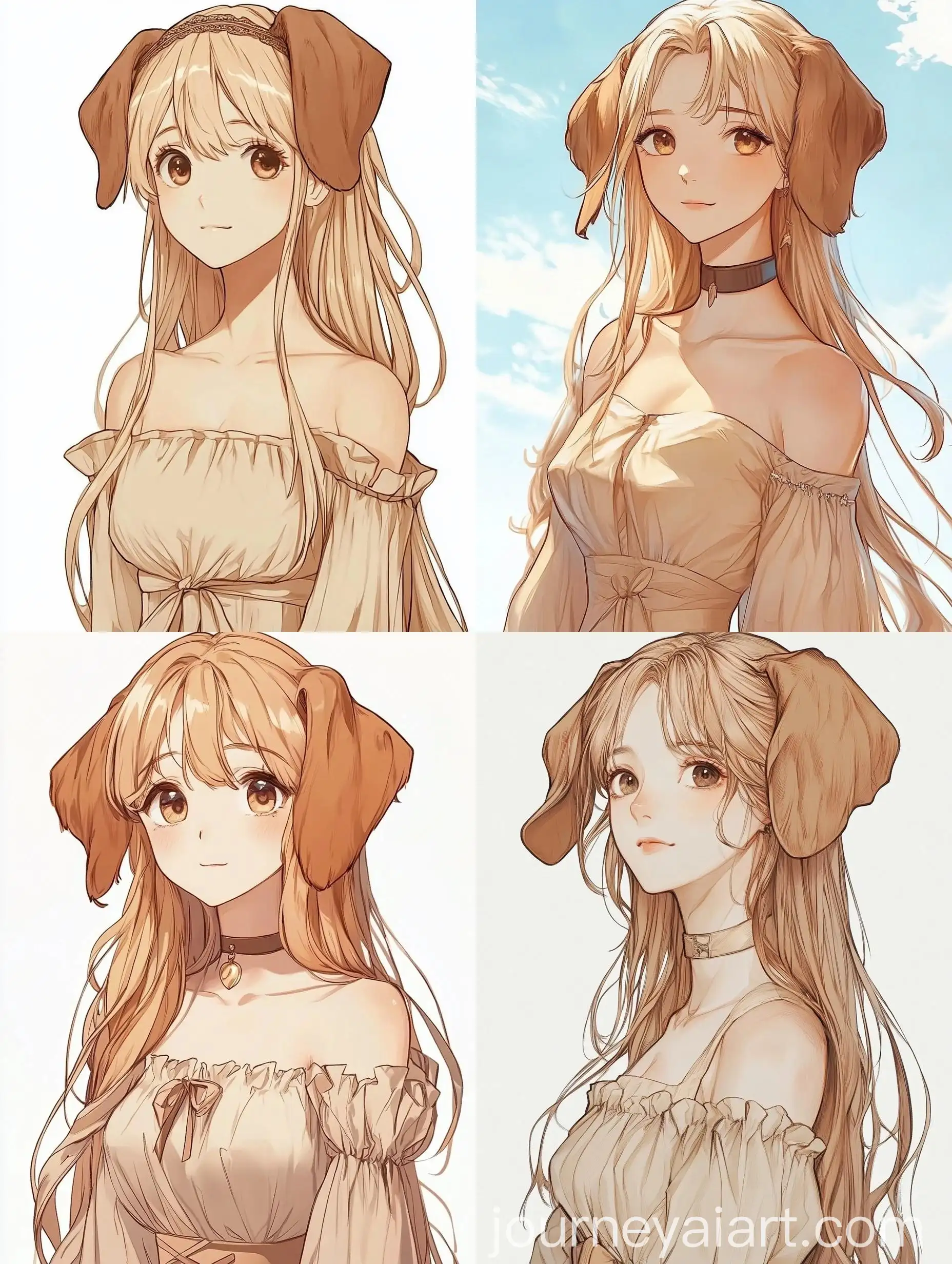 Anime-HumanDog-Hybrid-Girl-with-Golden-Retriever-Features-in-Royal-Beige-Dress
