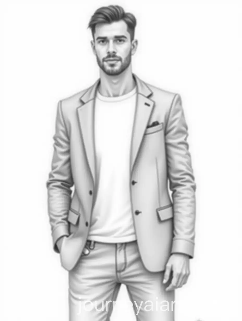 Man-in-Blazer-and-Trousers-Posing-ElegAI-Art-Prompt-Expansionantly-in-Black-and-White-Pencil-Drawing