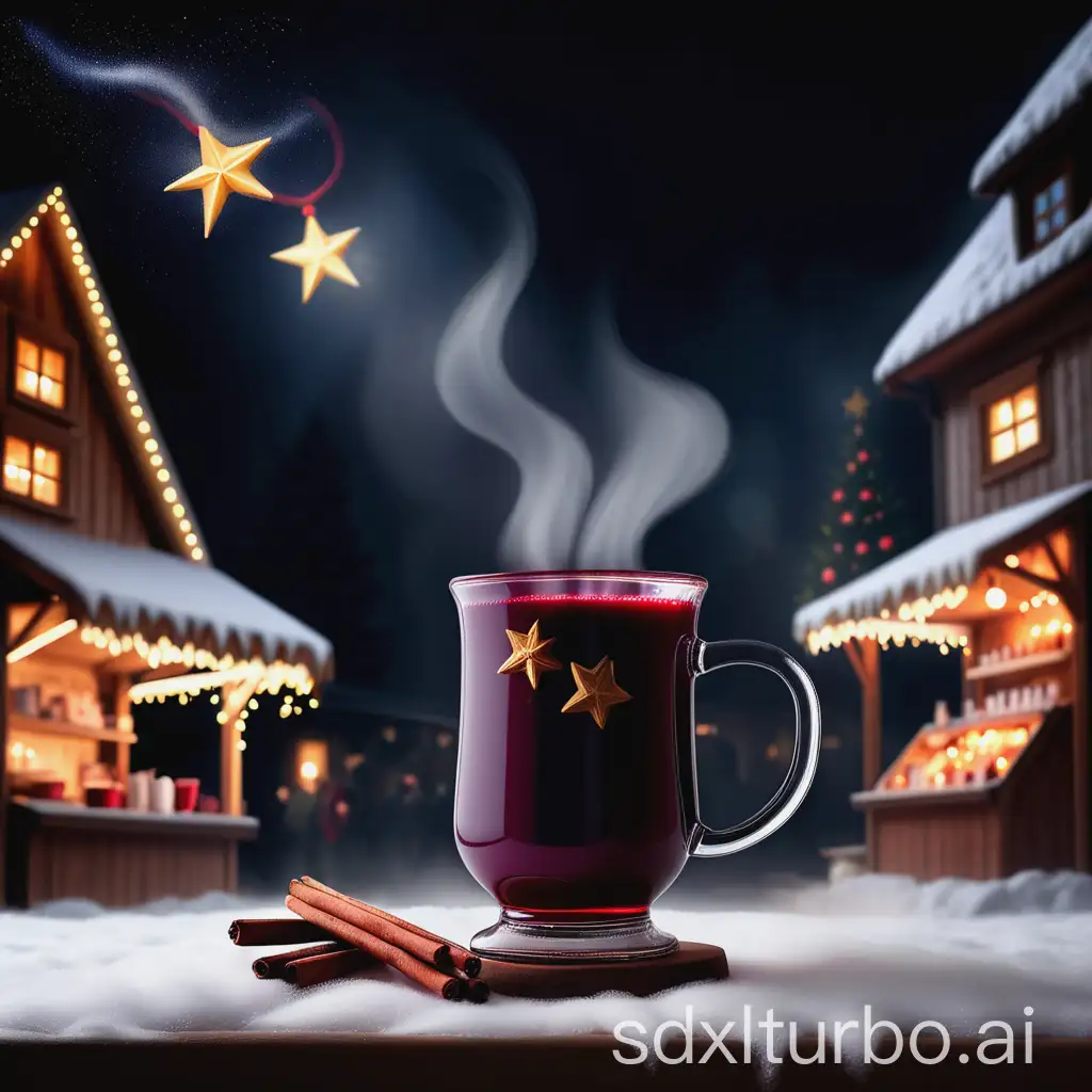 Steaming-Glhwein-Mug-at-Christmas-Market-with-Shooting-Star-and-Festive-Lights