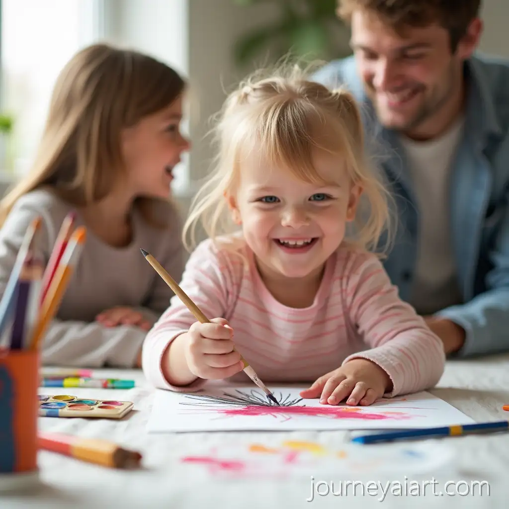 Happy-ChildHappy-child-drawing-painting-Painting-Behind-Parents-in-Cozy-Home-Setting