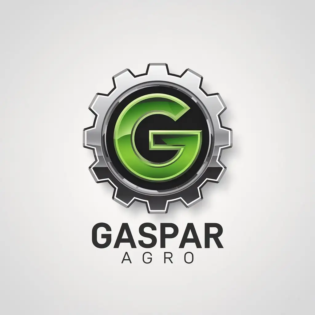 LOGO Design for Gaspar Agro Bold Green G with Metallic Gear and Glossy Gradient Finish