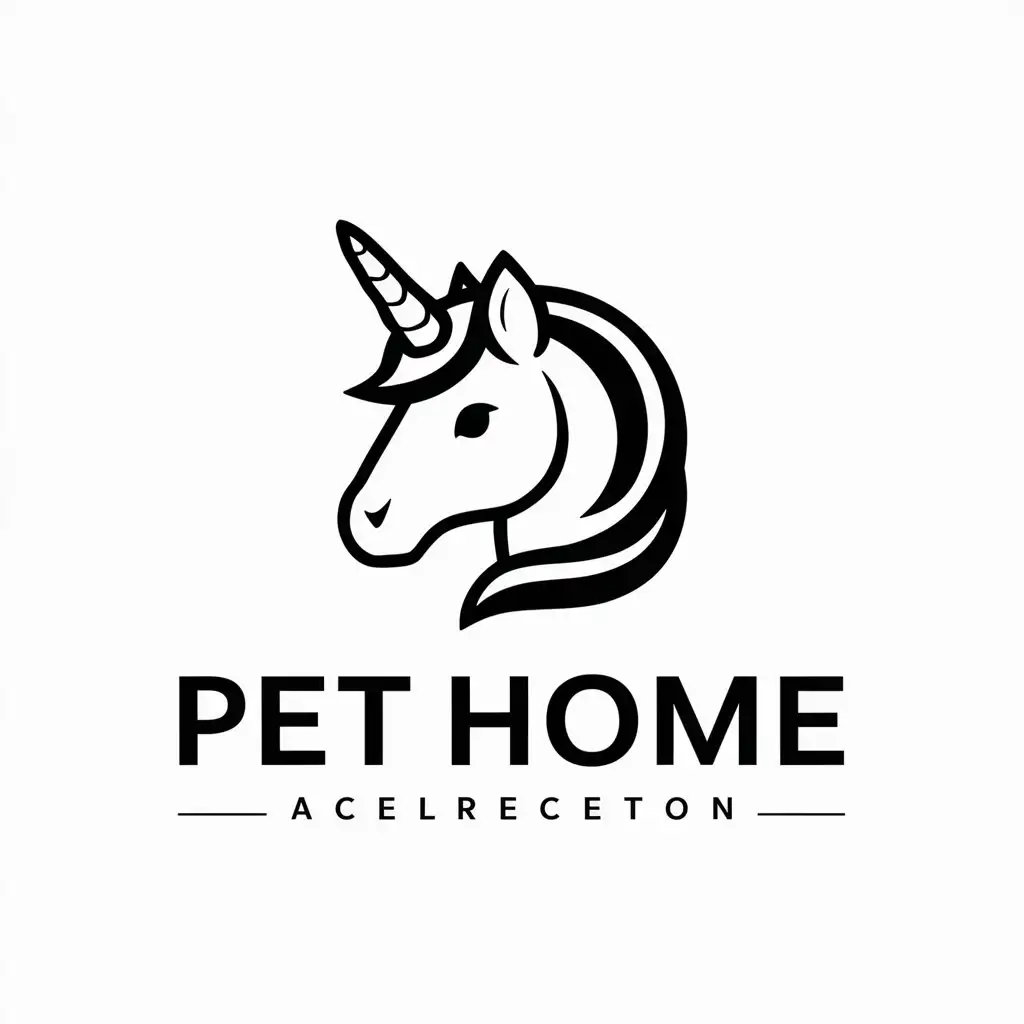 a vector logo design,with the text "PET HOME", main symbol:unicorn headshot,Minimalistic,be used in Animals Pets industry,clear background