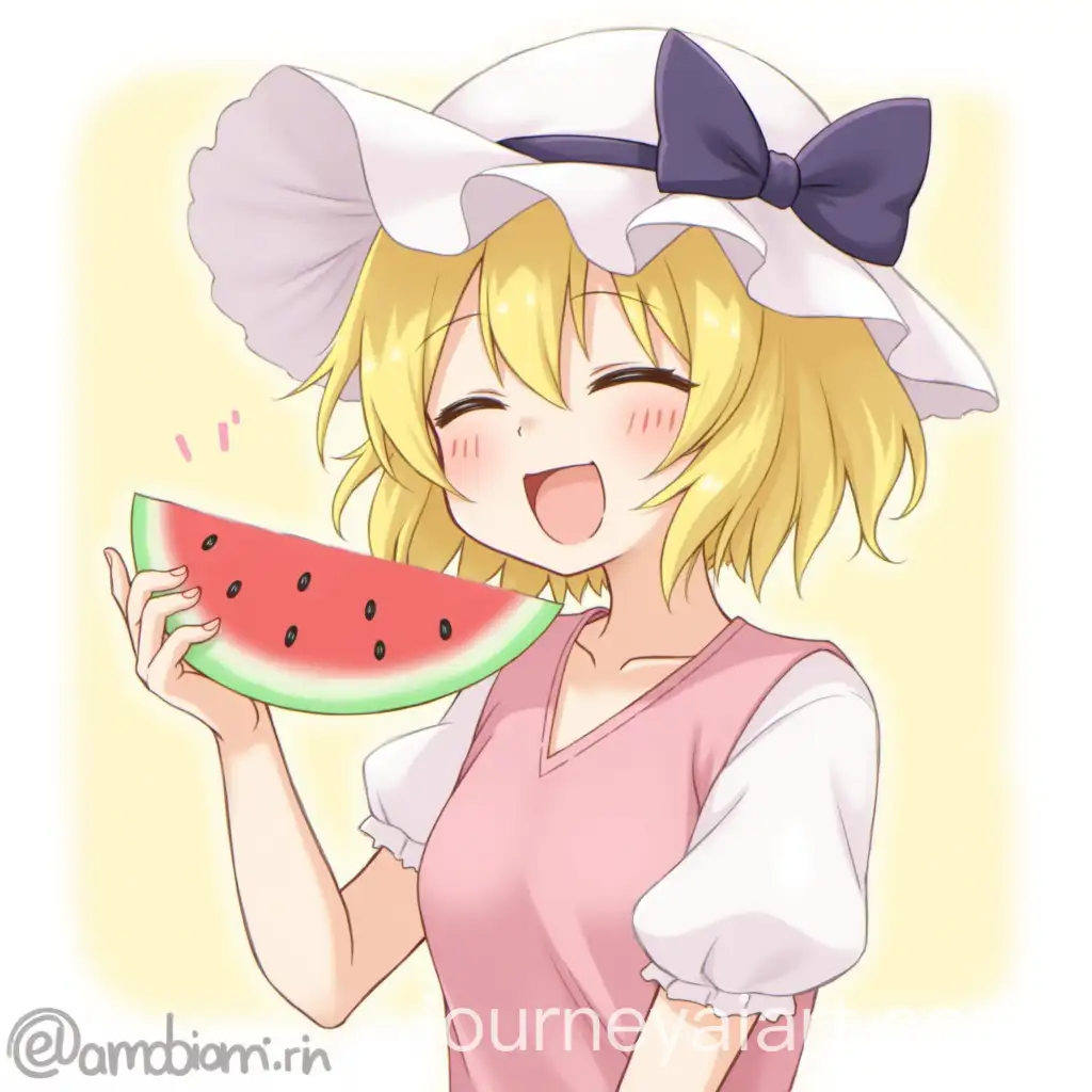 Kirisame-Marisa-Enjoying-Watermelon-in-a-Lush-Outdoor-Setting