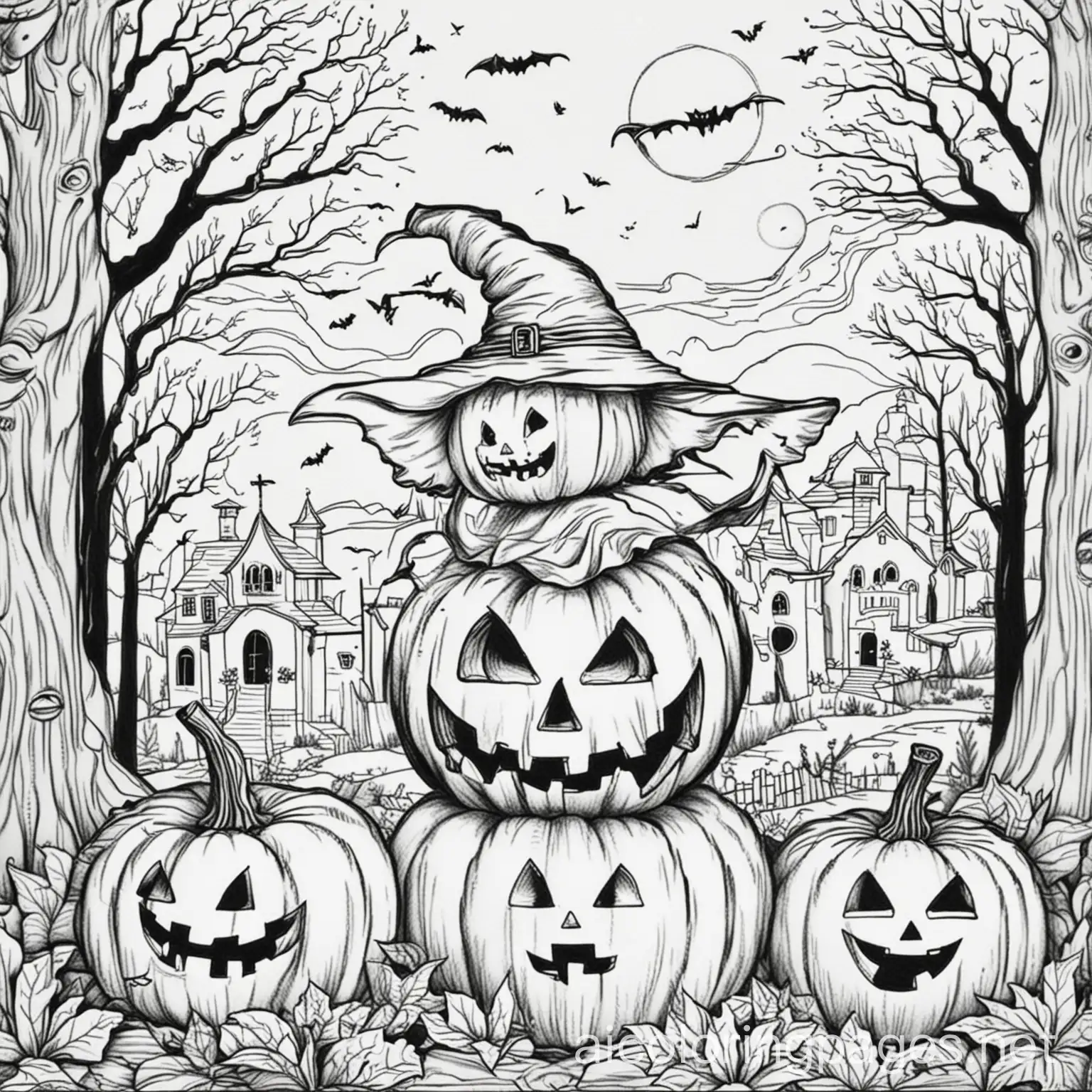 Children-Coloring-Halloween-Characters-on-a-White-Background