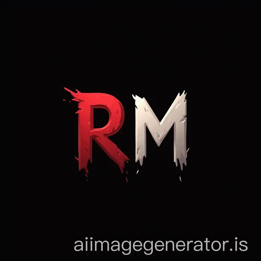 Inscription RM, letter R is red and letter M is white, style of letters should be like in Minecraft but the background should be black