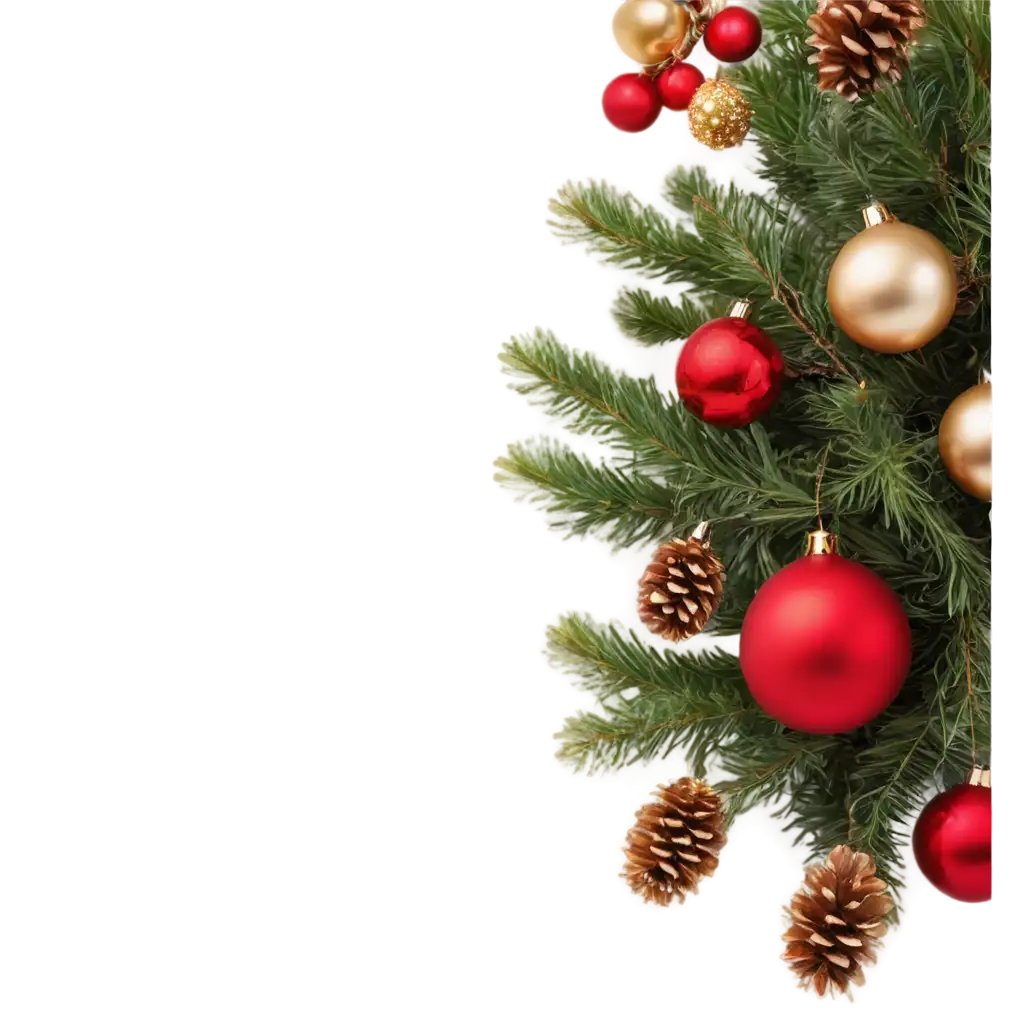 HighQuality-Christmas-Garland-PNG-with-Pine-Branches-Ornaments-and-Holly-Berries-Perfect-for-Holiday-Designs