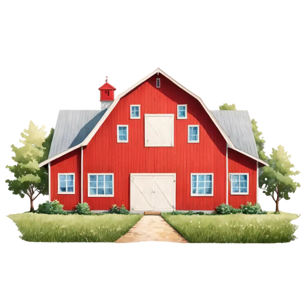 Big-Red-Farm-Building-Front-View-Cartoon-PNG-Image