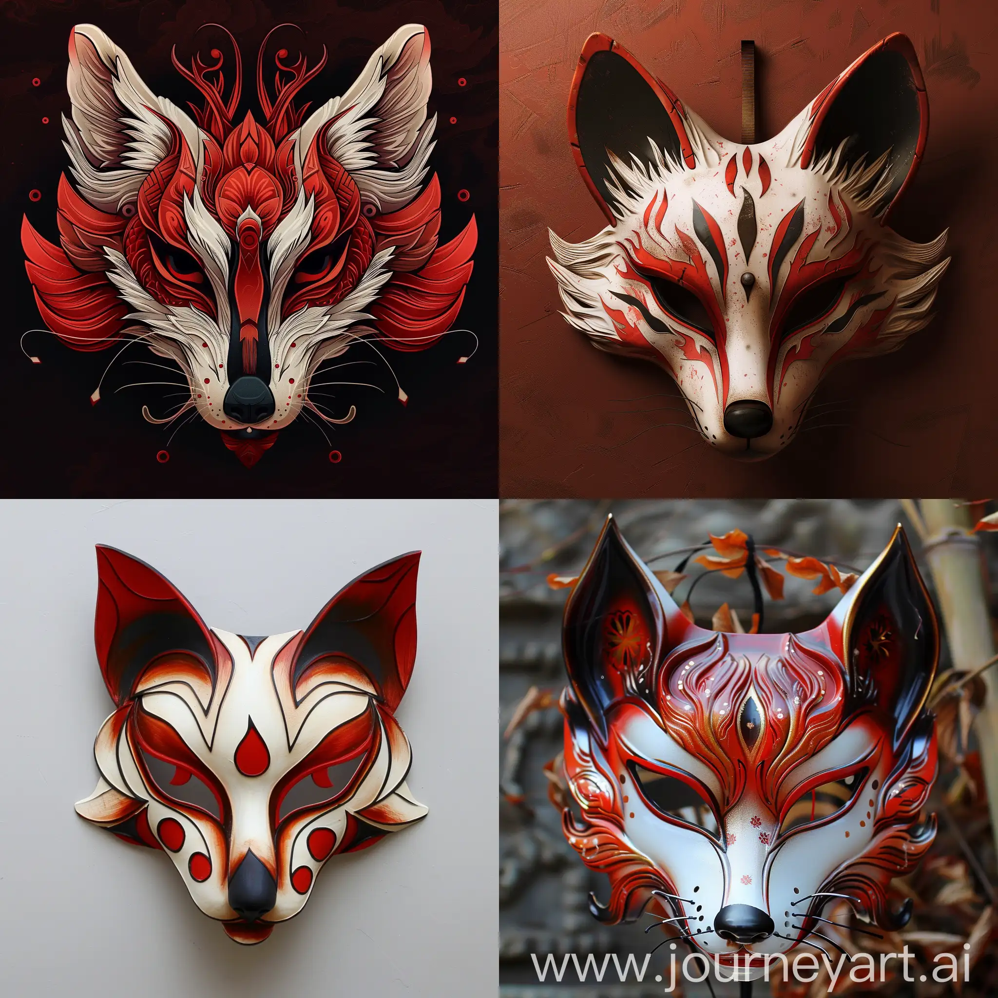 Japanese-Style-Fox-Mask-with-Red-Tones