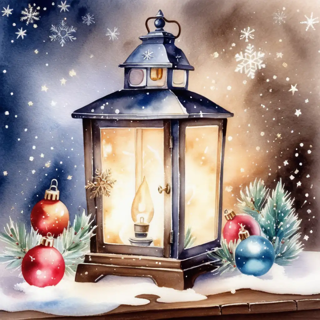 Christmas Eve Celebration with Watercolor and Glitter Lamp Light