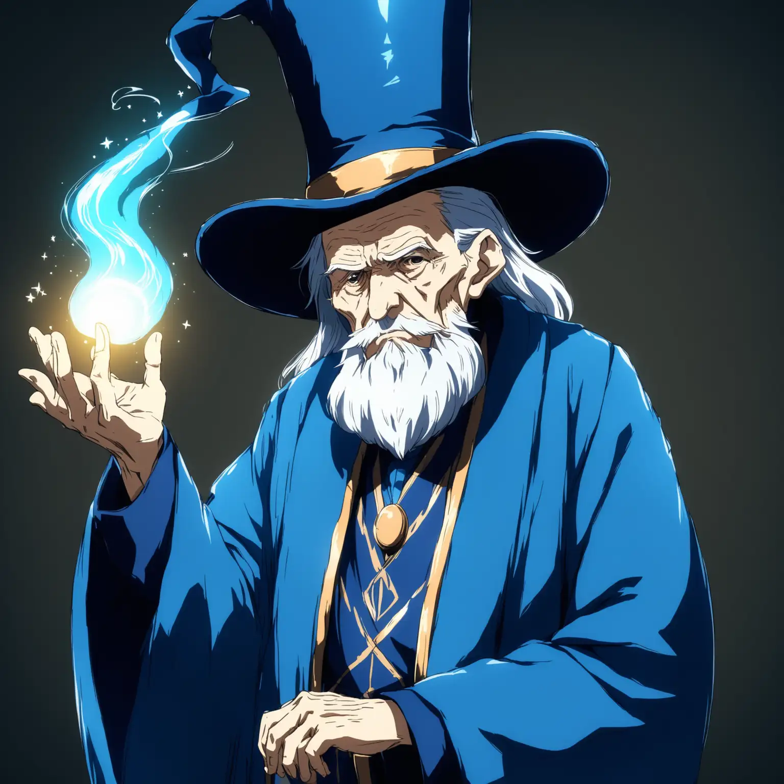 AnimeStyle Wise Old Man in Blue Robe and Magicians Hat