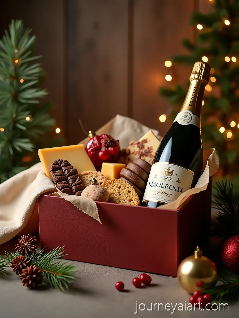 Luxurious-Gourmet-Christmas-Gift-Box-with-WineLuxurious-Christmas-Gift-Box-and-Festive-Decorations