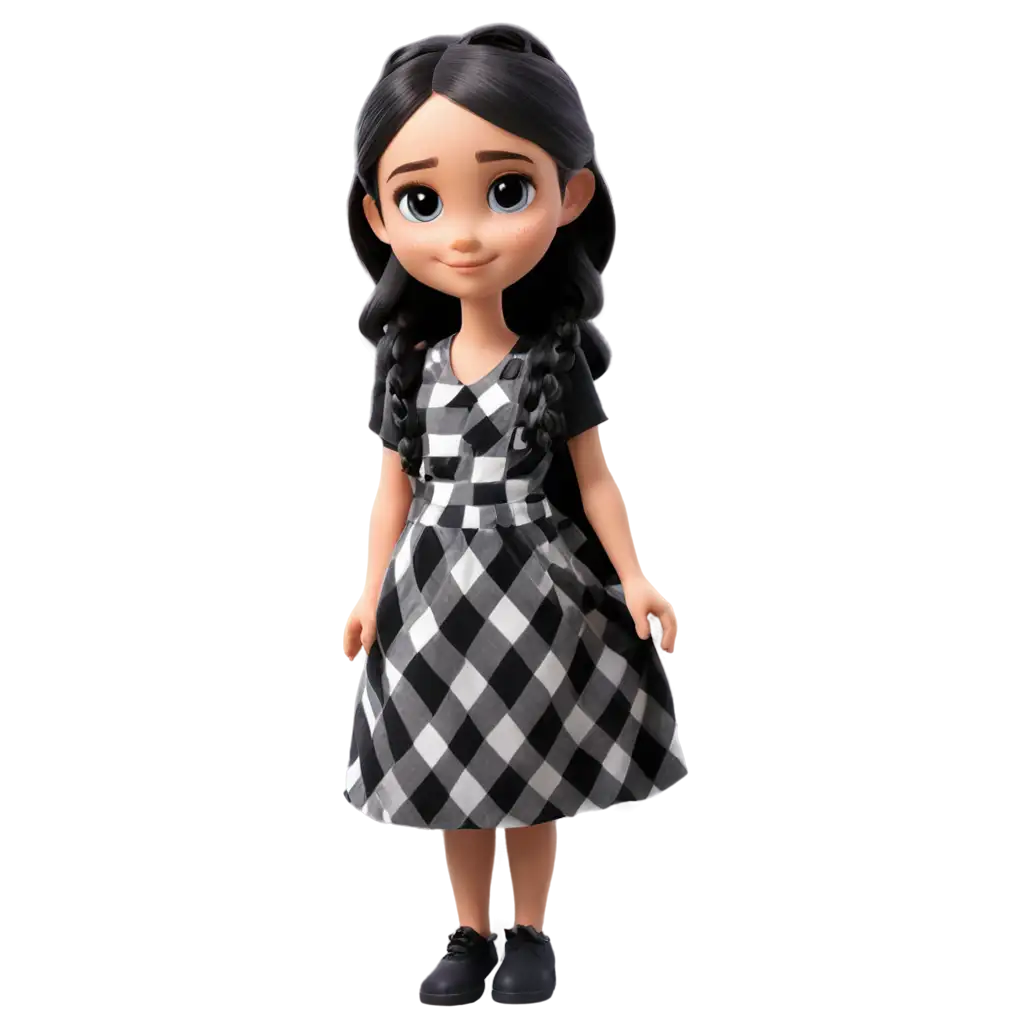 Create a girl with braid on the side black hair checkered dress