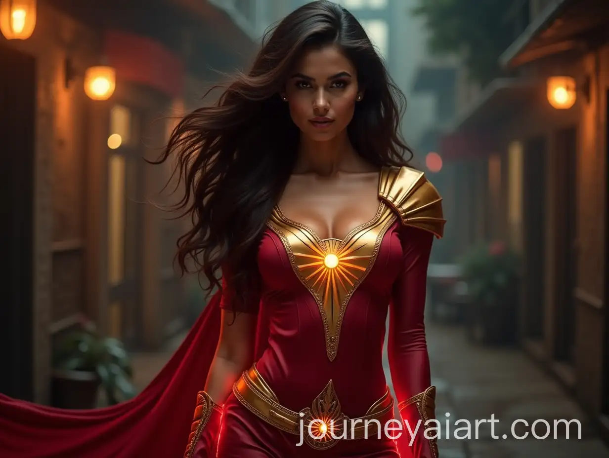 Sexy-Female-Superhero-Inspired-by-Shaktimaan-with-Golden-Accents-in-Urban-Setting