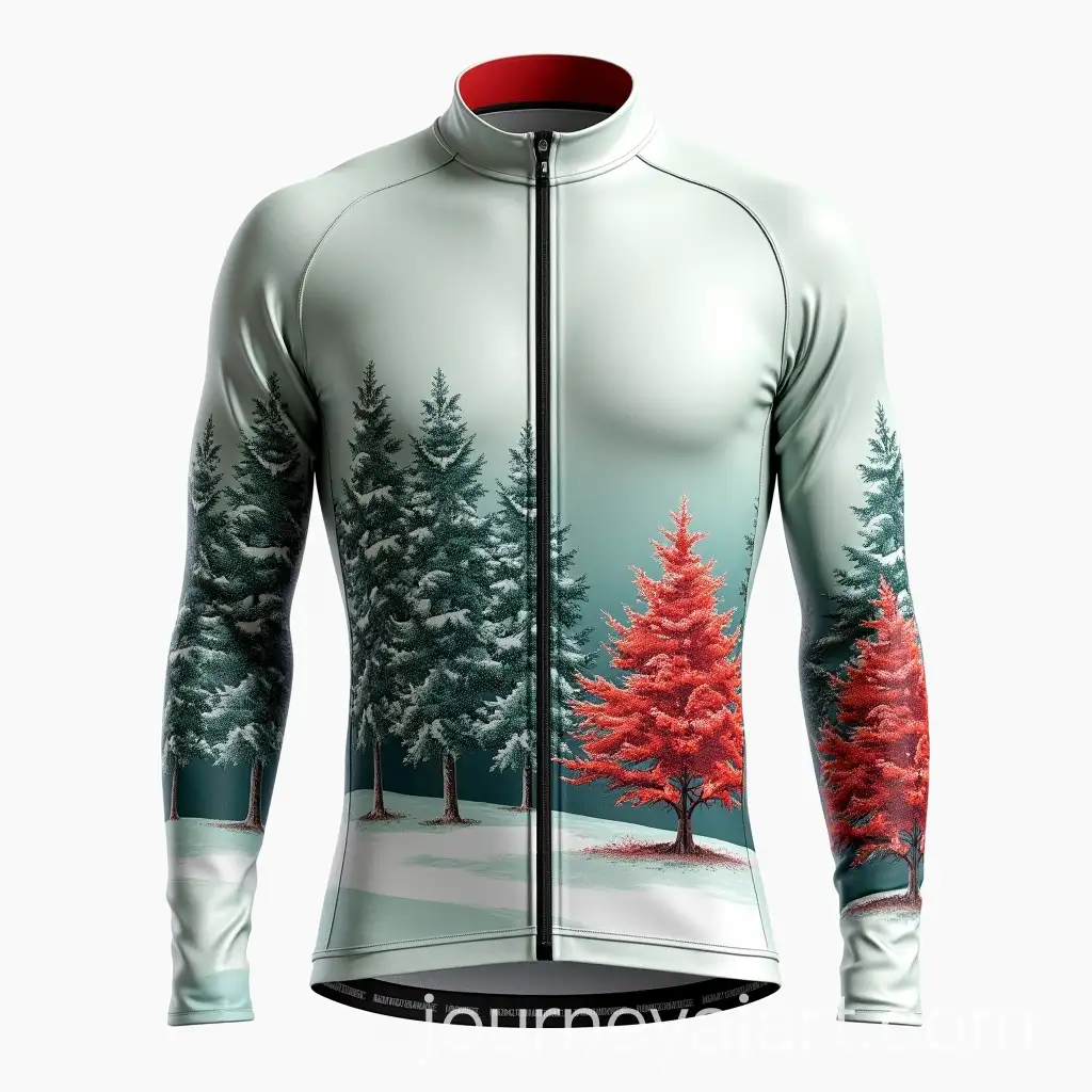 White-Snowflakes-and-Red-Tree-Cycling-Jersey-with-Deep-Green-Accents