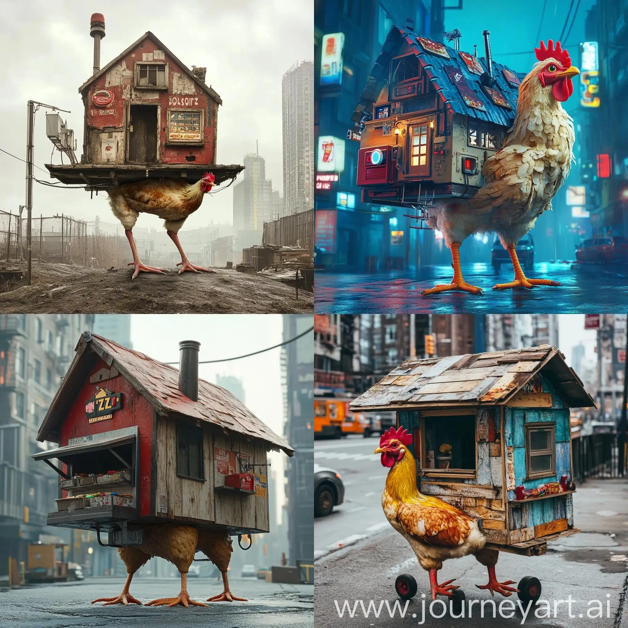 Fantasy-Hut-on-Chicken-Legs-Delivering-Dominos-Pizza-in-Cityscape