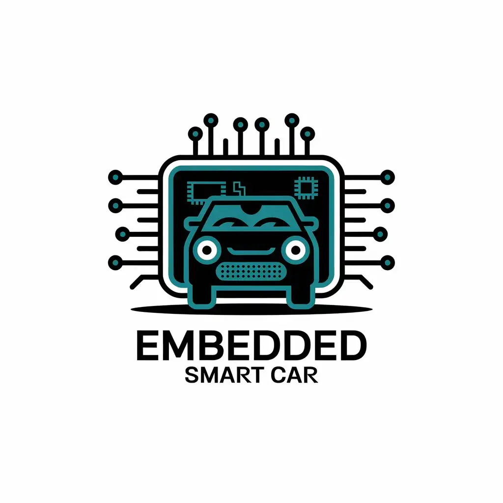 a vector logo design,with the text "embedded smart car", main symbol:embedded, chips, circuits, university, mini cars,Moderate,be used in Technology industry,clear background