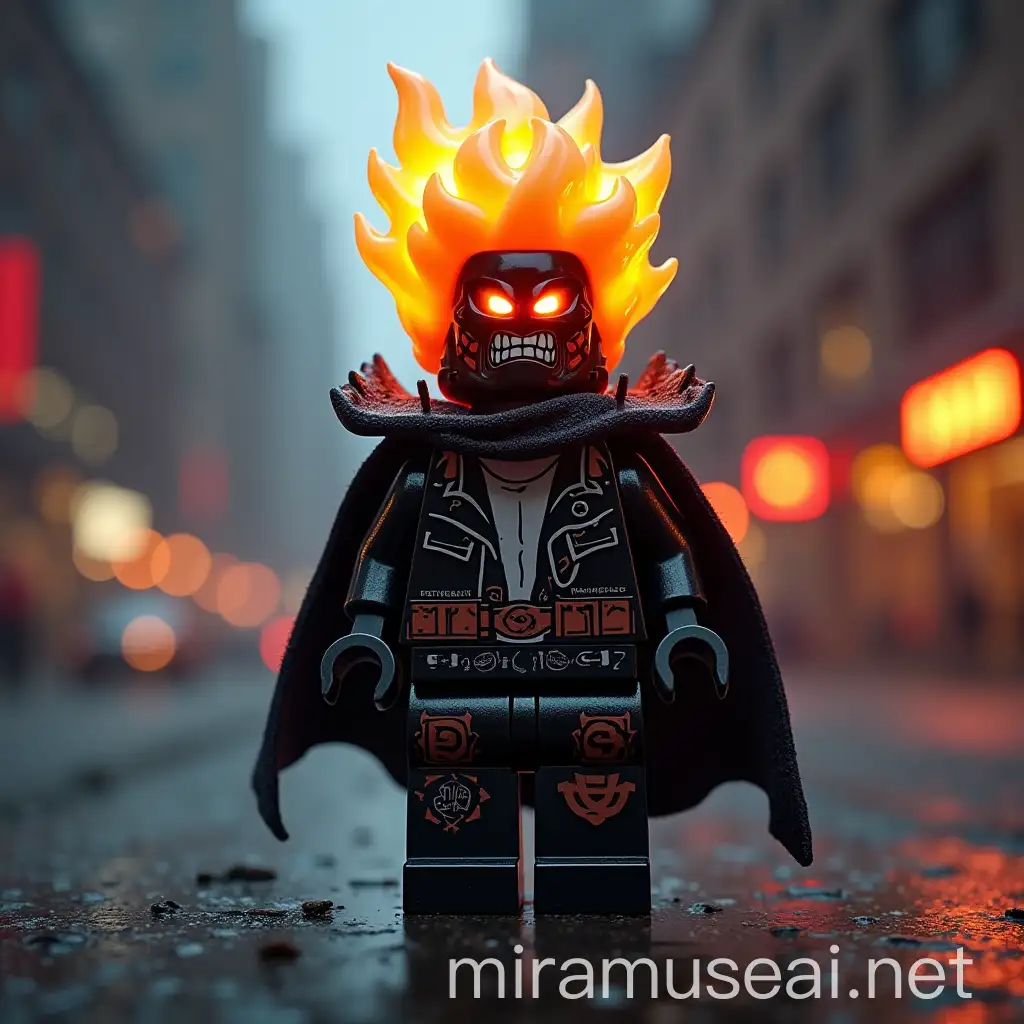 Lego Ghost Rider in Urban Cityscape