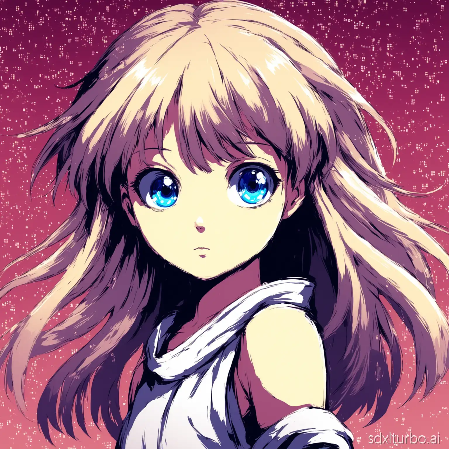 This image is a stylized digital illustration of a young girl in an anime-inspired art style...
